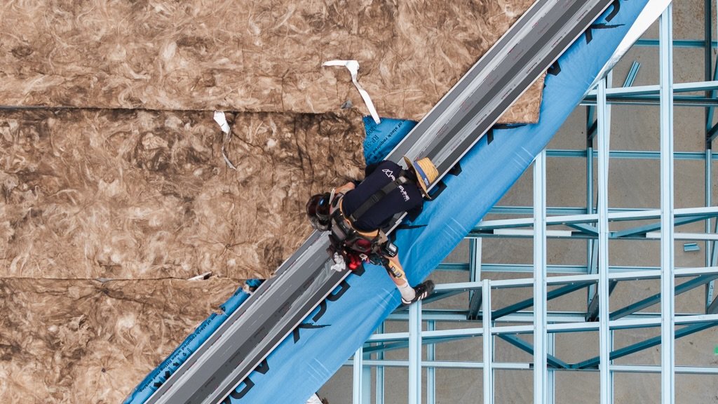 Close-up of Ridgeline Roof Works metal roofing installation